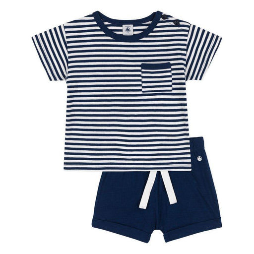 Short and T-Shirt Set - 1m to 18m - 2-pces -  Blue / Stripes par Petit Bateau - Pants & Shorts | Jourès Canada